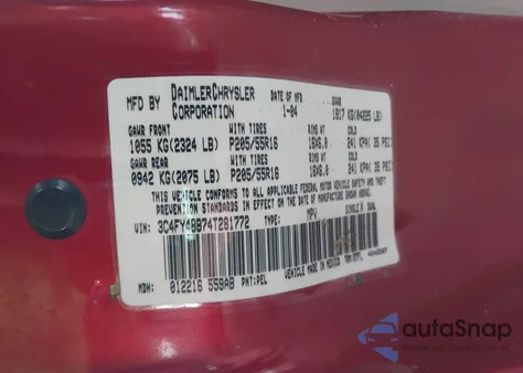 2004 Chrysler Pt Cruiser из США, поврежденный, VIN 3C4FY48B74T281772